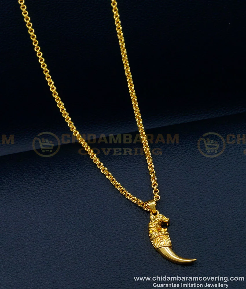 Buy Gold Plated Lion Nail Locket Design with Short Chain for Men