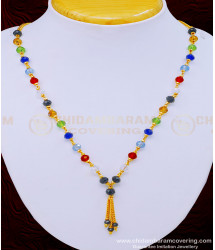 SCHN431 - Multicolor Crystal Beads Necklace Design Navaratna Short Chain Online