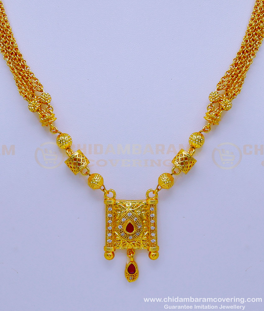  1 gram gold chain for ladies, 1 gram gold pendant, 1gm gold plated pendant set, gold plated chain with guarantee, gold plated chain for women