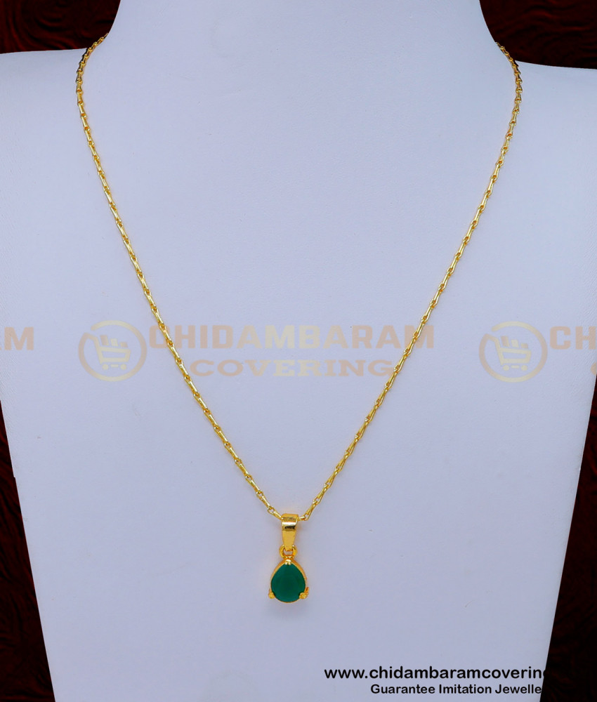 gold plated chain with guarantee, gold plated pendant chain, green stone pendant, emerald pendant, emerald pendant, small chain with pendant