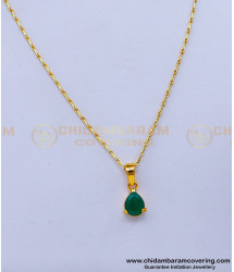 SCHN451 – Single Green Light Weight Fancy Gold Locket Chain for Ladies