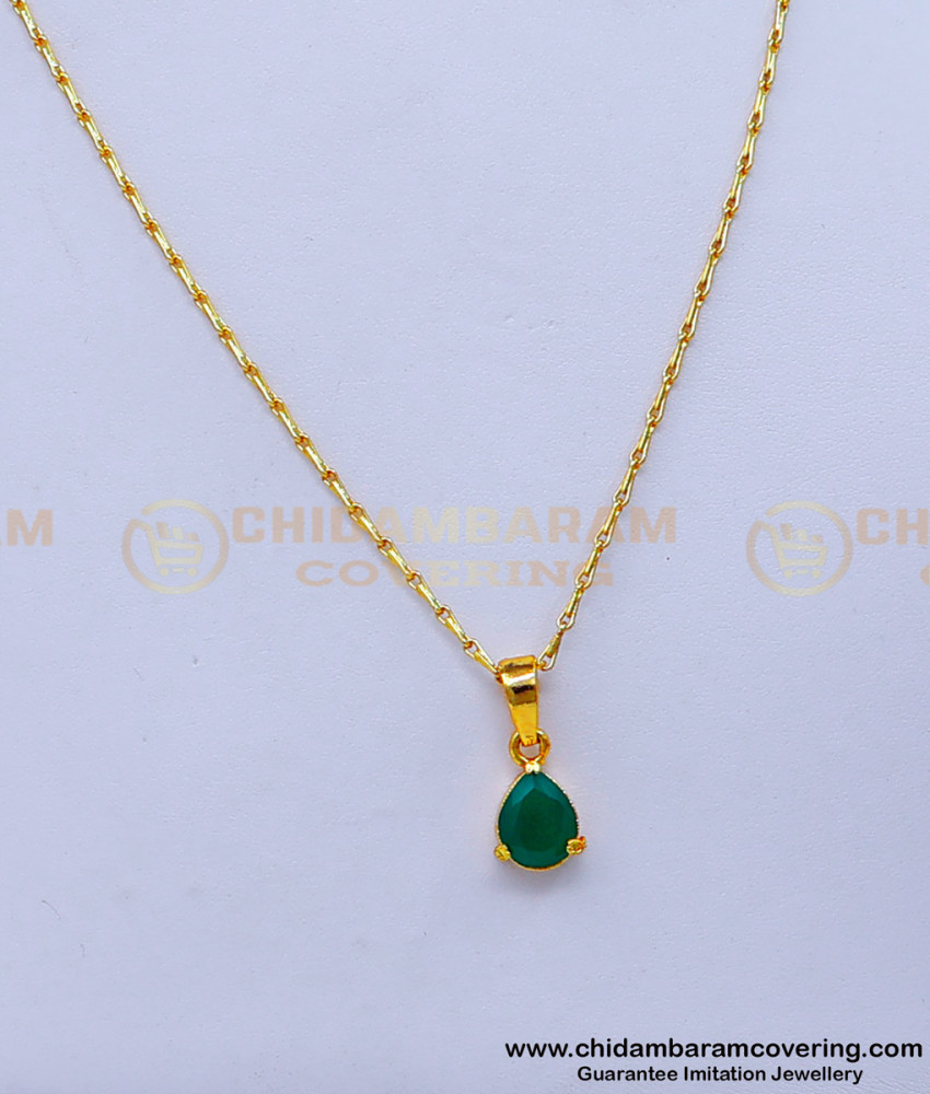 gold plated chain with guarantee, gold plated pendant chain, green stone pendant, emerald pendant, emerald pendant, small chain with pendant
