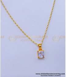 SCHN457 - White Stone Pendant with Thin Daily Use Small Chain for Girls 