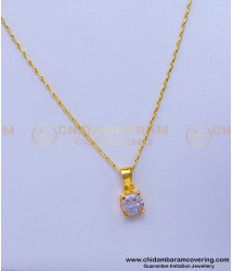 SCHN458 - Gold Look Daily Use Thin Chain and White Stone Pendant for Girls 