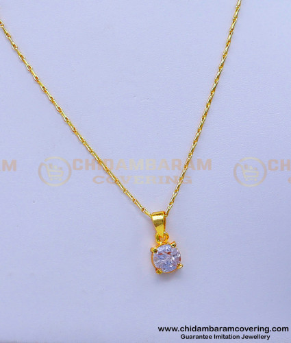 SCHN458 - Gold Look Daily Use Thin Chain and White Stone Pendant for Girls 