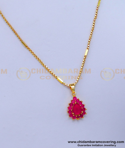 SCHN461 - Latest Gold Ruby Pendant Designs with Chain for Girls