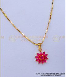 SCHN462 - Elegant Ruby Stone Flower Design Pendant with Gold Chain 
