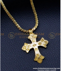 SCHN465 - Gold Design Short Chain with Cross Pendant for Men