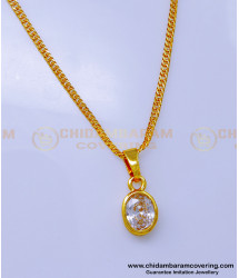 SCHN483 - Real Gold Look Single White Stone Pendant Chain Online