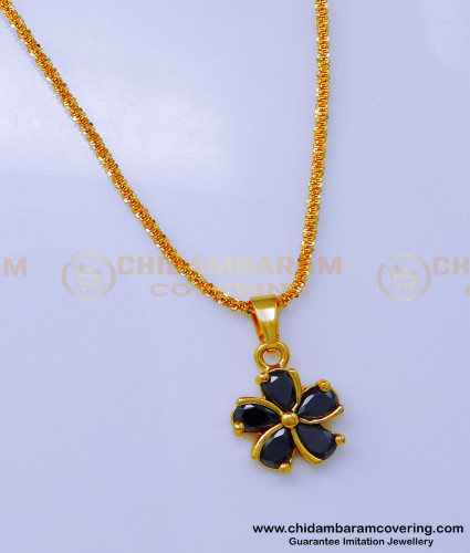 SCHN485 - Elegant Black Stone Flower Dollar Chain for Ladies