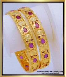 BNG595 - 2.6 Size Latest Ruby Stone Bangles Designs First Quality One Gram Gold Wedding Bangles