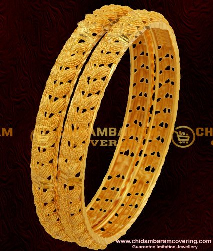 BNG049 - 2.10 Size Grand Look Double Side Leaf Design High Quality Bangles Gold Plated Jewellery Online