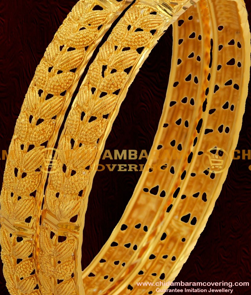 BNG049 - 2.8 Size Grand Look Double Side Leaf Design High Quality Bangles Gold Plated Jewellery Online