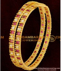 BNG061 - 2.8 Size Semi Precious Red And White Designer Stone Bangles For Women