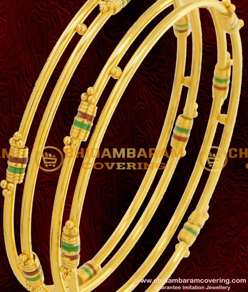 BNG070 - 2.4 Size South Indian Kambi Bangles Enamel Design Gold Plated Bangles 