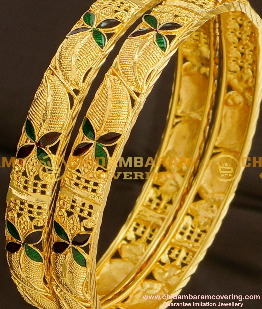 BNG080 - 2.4 Size Colourful Floral Enamel Design Calcutta Bangles Design Collection for Wedding