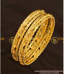 BNG116 - 2.4 Size Gold Plated Thick Metal Twisted Bangles Design