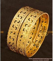 BNG120 - 2.4 Size High Quality Party Wear Floral Design Flat Bangles Design Online 