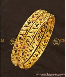BNG123 - 2.8 Size New Modal Ruby Stone Gold Texture 1 Gram Gold Plated Bangle Buy Online