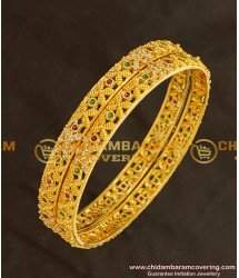 BNG128 - 2.6 Size New Designer Multi Stone Gold Style 1 Gram Gold Plated Bangle Buy Online
