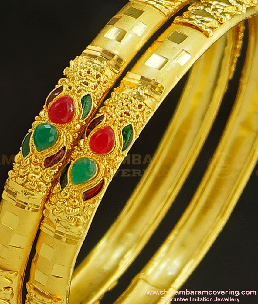 BNG229 - 2.4 Size New One Gram Forming Gold Stone Bangles Design Indian Wedding Bangles Set Online