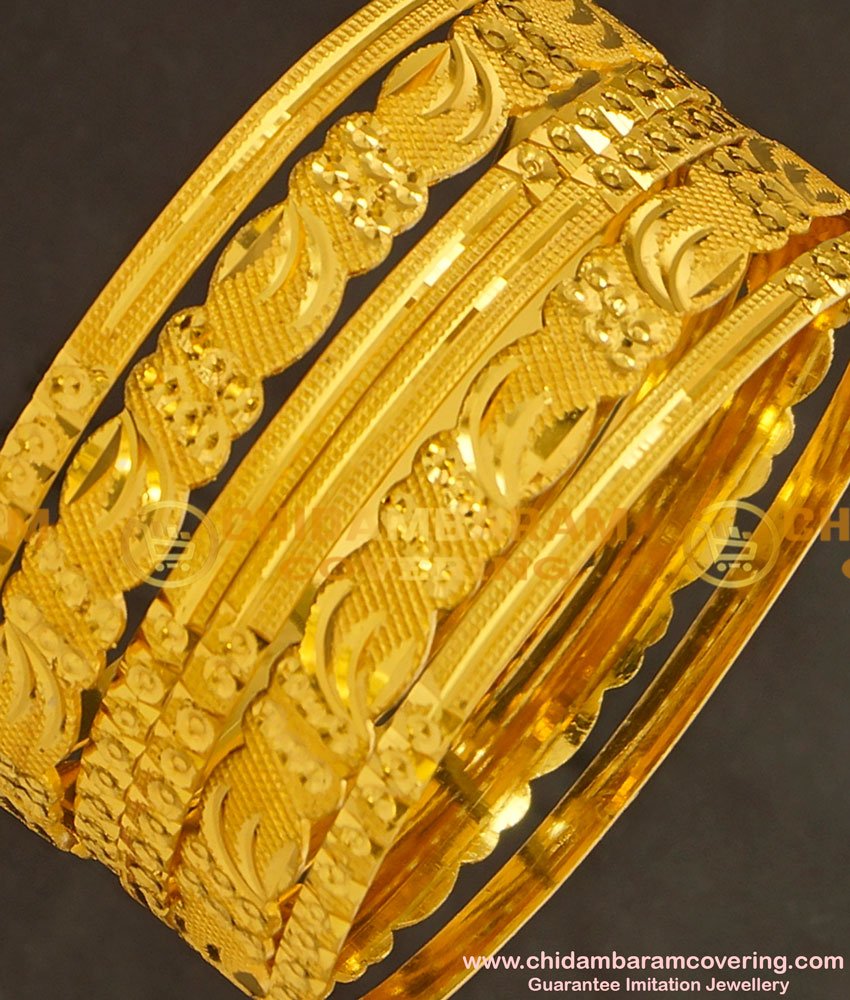 BNG129 - 2.8 Size New Pattern Gold Look 6 Pieces Non Guarantee Bangles Set for Saree