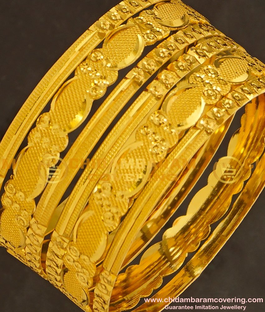 BNG130 - 2.4 Size Latest Model Gold Look 6 Pieces Non Guarantee Bangles Set for Women