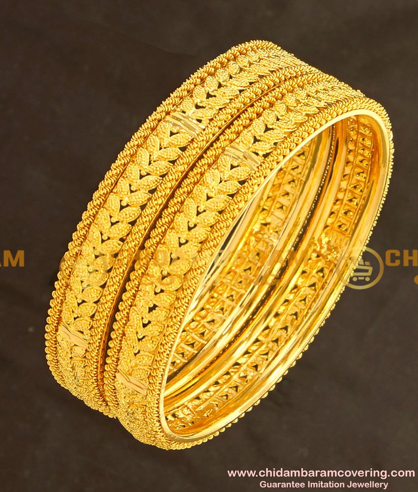 BNG133 - 2.4 Size Gold Plated Latest Collection Party Wear Leaf Design Bangles Online