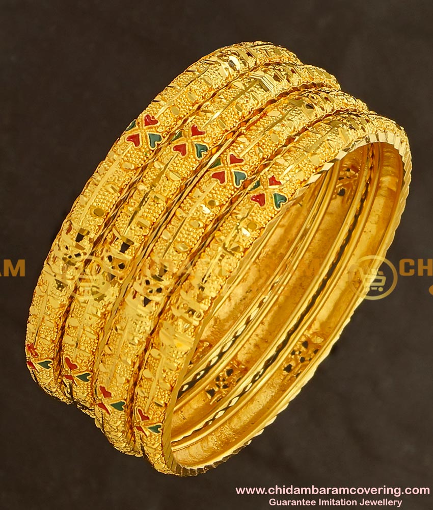 BNG142 - 2.6 Size Bridal Wear Light Weight Die Gold Bangles for Silk Saree