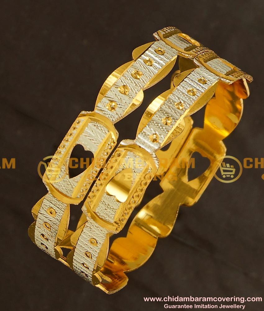 BNG144 - 2.4 Size Buy White Rhodium Finish Designer Bangles Die Gold Bangles Online
