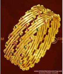 BNG154 - 2.4 Size Real Gold Look Bamboo Design Enamel Bangles Gold Plated Jewellery Online