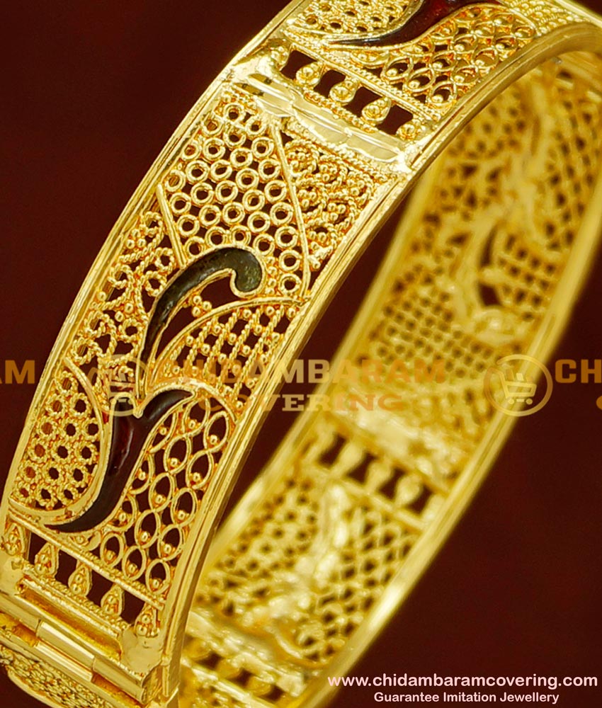 BNG164 - 2.4 Size Latest Beautiful Gold Design Enamel Coated Screw Type Single Bangle for Women/Girls