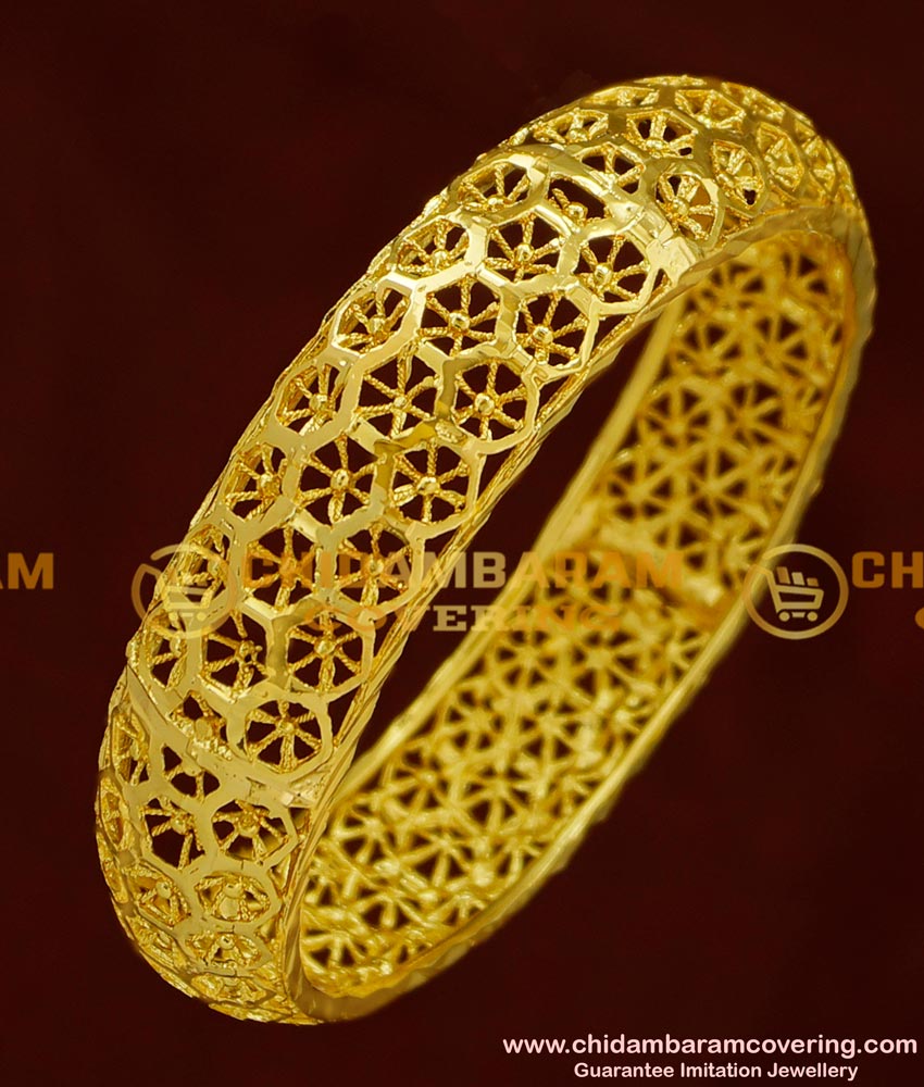 BNG165 - 2.8 Size 1 Gram Gold Party Wear Broad Single Piece Designer Bangle Collection Online 