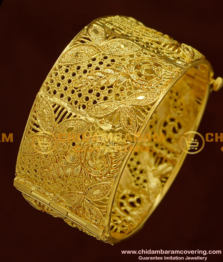 BNG167 - 2.6 Size New Design Pure Gold Plated Bridal Wear Broad Single Piece Screw Open Kada Guarantee Bangle Online