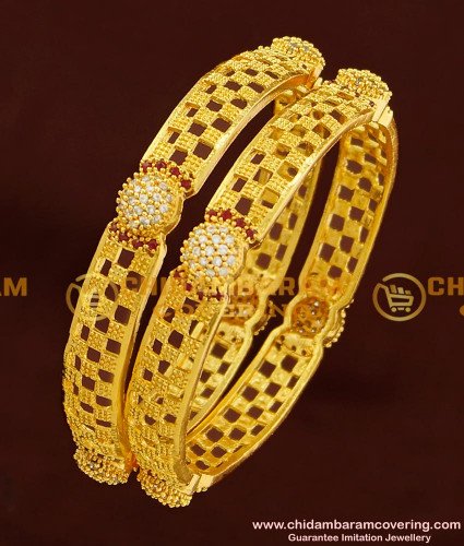 BNG177 - 2.6 Size New Fashion CZ Stone Bangles Design One Gram Gold Bangles Online