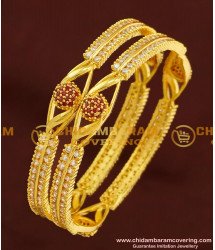 BNG178 - 2.6 Size Elegant Finish Red and White Designer AD Stone Bangles for Women
