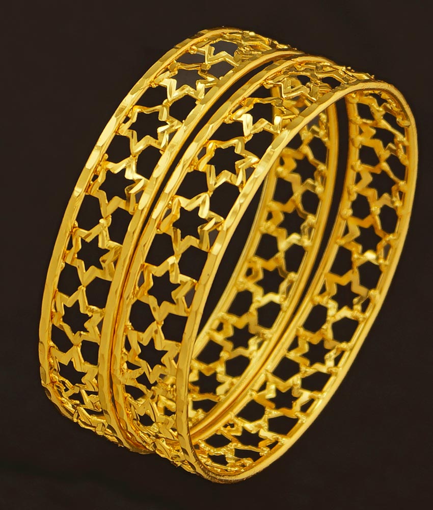 BNG207 - 2.4 Size New Arrival Light Weight Star Design One Gram Gold Bangles Buy Online