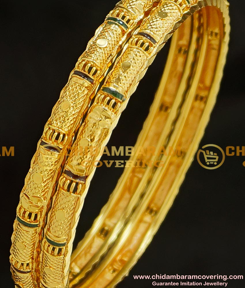BNG211 - 2.8 Size Elegant Look Gold Plated Enamel Design Gold Plated Bangles  