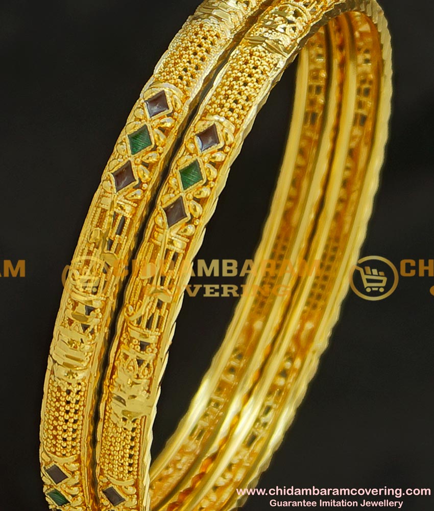 BNG217 - 2.8 Size Simple Light Gold Covering Enamel Finish Thin Daily Wear Bangles 