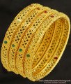 BNG231 - 2.4 Size Bridal Wear Hand Work Red and Green Stone Gold Forming Bangles 4 Pieces Set Best Price Online 