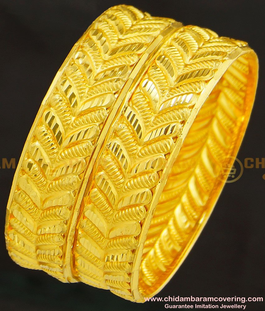 BNG240 - 2.4 Size Beautiful Leaf Design Broad Bangle Design Non Guarantee Bangles for Women 