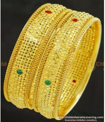 BNG244 - 2.10 Size Bridal Wear Net Design Stone Gold Forming Bangles Set Imitation Jewellery
