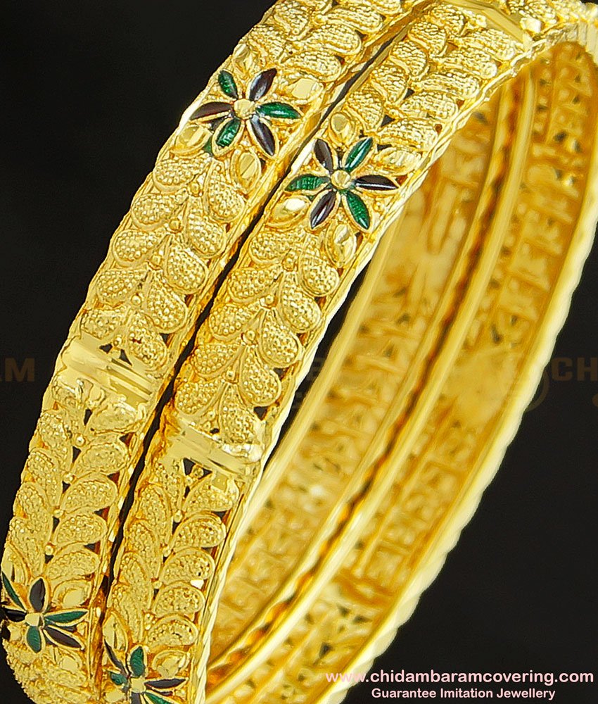 BNG252 - 2.8 Size Gold Design Enamel Coating Flower Model Bangles Imitation Jewelry