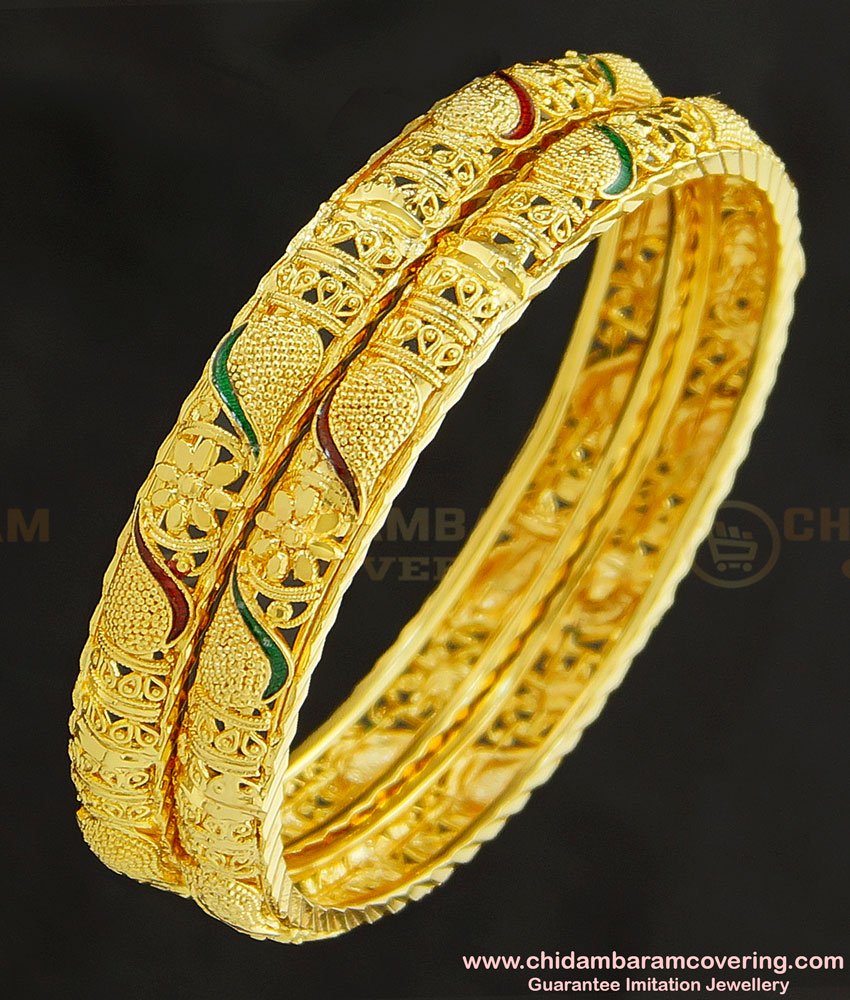 BNG253 - 2.8 Size Latest Bangle Design Enamel Finish Gold Plated Bangles Buy Online