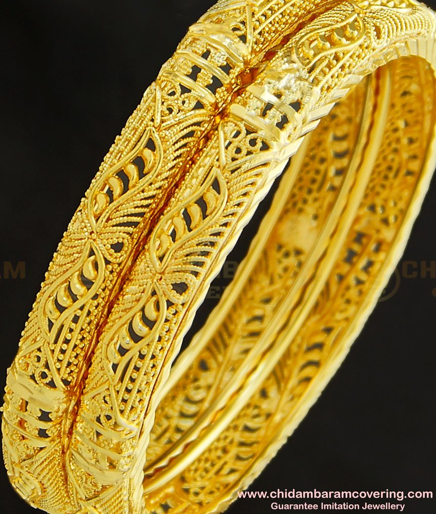 BNG255 - 2.4 Size Bridal Wear Gold Look Bangles Design Gold Plated Jewellery Online