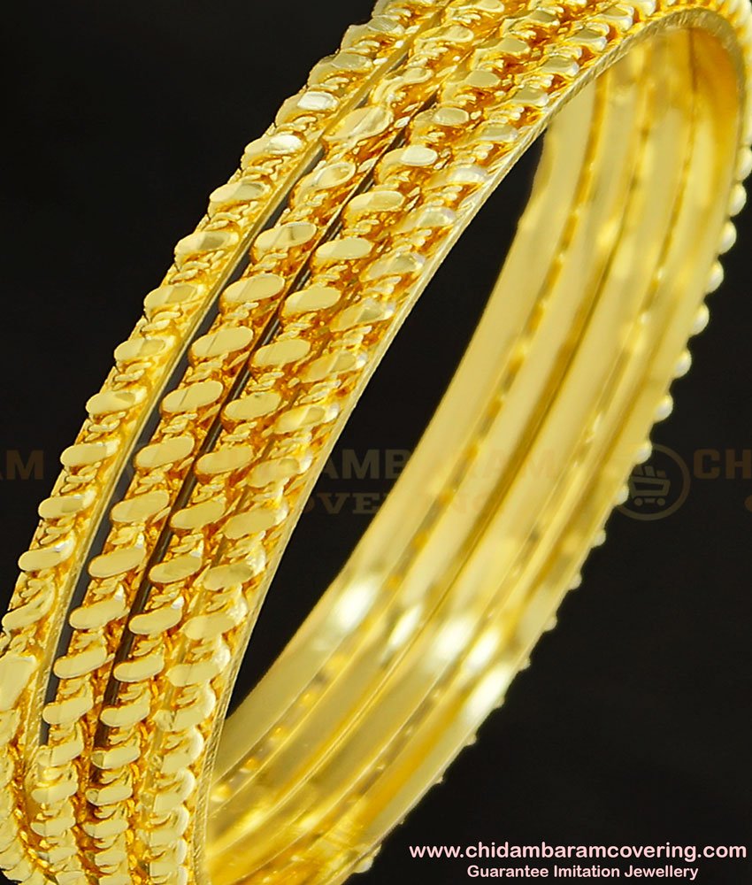 BNG256 - 2.6 Size Latest Gold Plated Thick Metal Daily Wear Twisted Bangles Design 4 Pcs Set Bangles Online