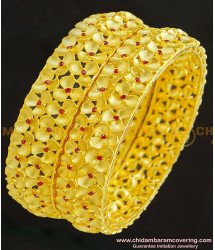 BNG264-2.6 Size Most Beautiful Floral Design Forming Ruby Stone Gold Inspired Wedding Bangles 