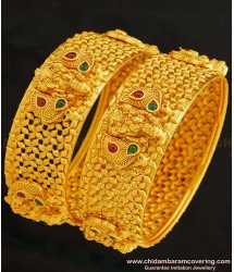 BNG265 -2.6 Size Premium Quality Brass Antique Temple Jewellery Lakshmi Design Broad Bangles Set for Women