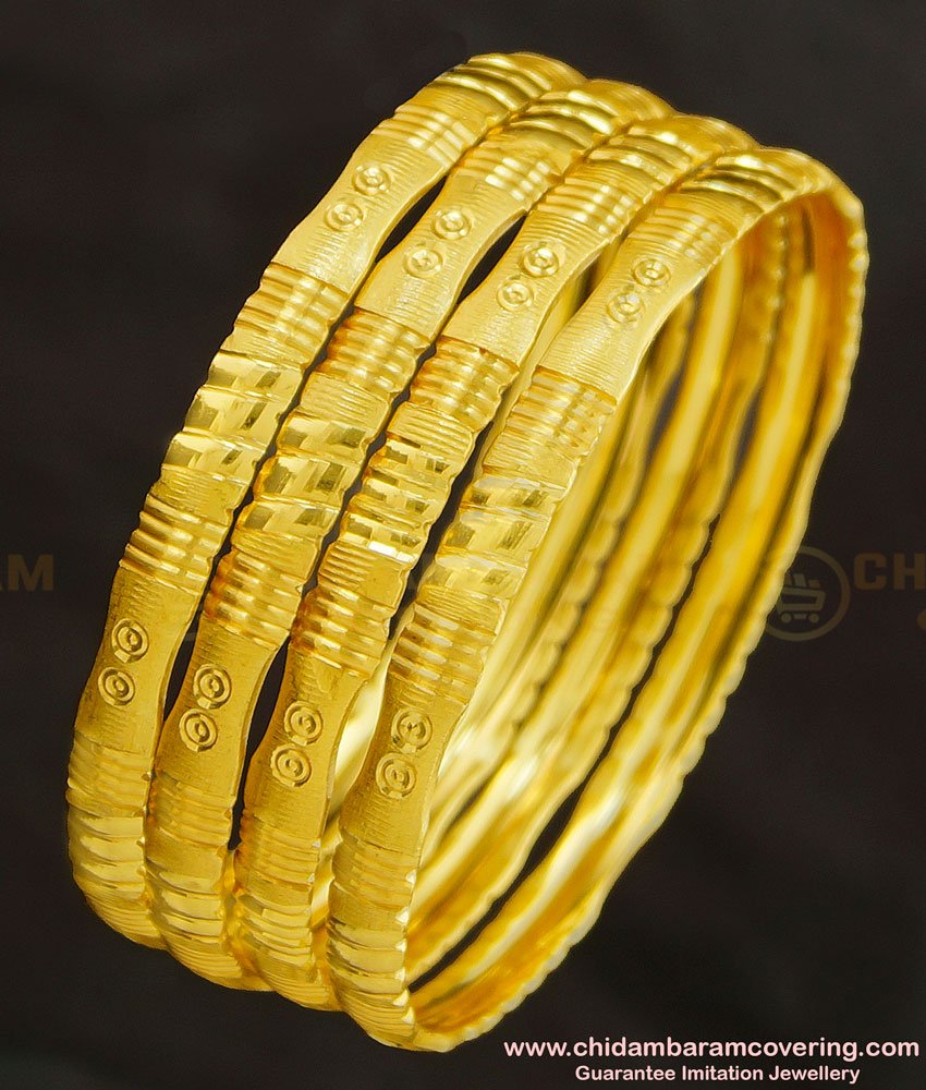BNG266 - 2.6 Size Daily Use Gold Bangles Cutting Design Set Of 4 Pieces Bangle for Women