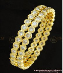 BNG282 - 2.4 Size Real Gold Design Bridal Wear Impon Full White Ad Stone Gold Plated Five Metal Bangles Online